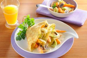 Kartoffelcrepe mit M&ouml;hren Lauch Gem&uuml;se